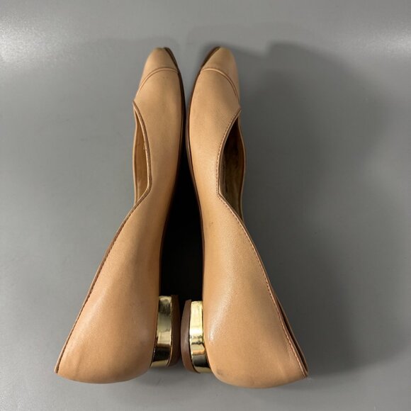 Tory Burch Pointed-Toe Ballerina Cream Leather Flats with Gold Heel, Size 8.5 - Picture 9 of 15